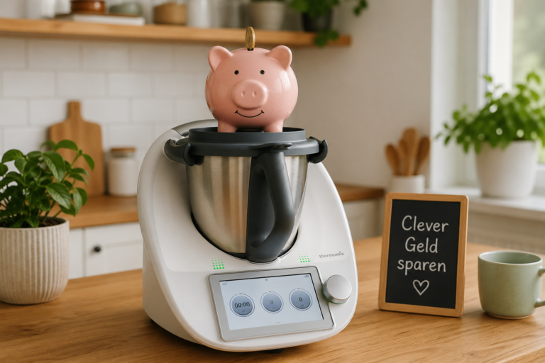 Thermomix in der Küche mit Sparschwein
